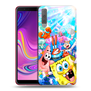 Силиконовый противоударный чехол на Samsung Galaxy A7 (2018) с принтом спанчбоб спанч боб Силиконовый противоударный чехол на Samsung Galaxy A7 (2018) с принтом спанчбоб спанч боб