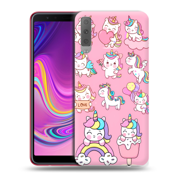 Силиконовый противоударный чехол на Samsung Galaxy A7 (2018) с принтом Единороги и радуга Силиконовый противоударный чехол на Samsung Galaxy A7 (2018) с принтом Единороги и радуга