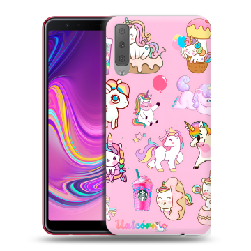 Силиконовый противоударный чехол на Samsung Galaxy A7 (2018) с принтом розовые единороги Силиконовый противоударный чехол на Samsung Galaxy A7 (2018) с принтом розовые единороги
