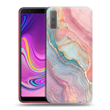 Силиконовый противоударный чехол на Samsung Galaxy A7 (2018) с принтом розовый мрамор Силиконовый противоударный чехол на Samsung Galaxy A7 (2018) с принтом розовый мрамор