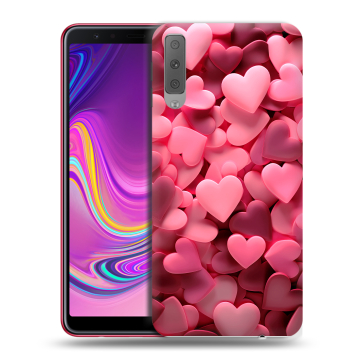 Силиконовый противоударный чехол на Samsung Galaxy A7 (2018) с принтом розовые сердечки Силиконовый противоударный чехол на Samsung Galaxy A7 (2018) с принтом розовые сердечки