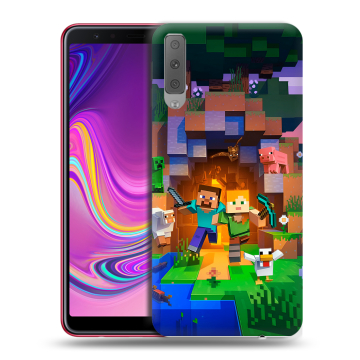 Силиконовый противоударный чехол на Samsung Galaxy A7 (2018) с принтом Майнкрафт Minecraft Силиконовый противоударный чехол на Samsung Galaxy A7 (2018) с принтом Майнкрафт Minecraft