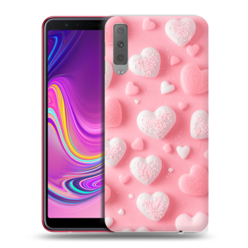 Силиконовый противоударный чехол на Samsung Galaxy A7 (2018) с принтом Сердечки Силиконовый противоударный чехол на Samsung Galaxy A7 (2018) с принтом Сердечки