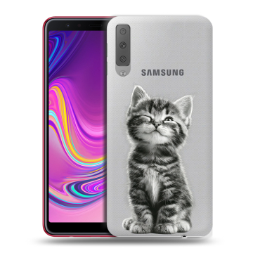 Силиконовый противоударный чехол на Samsung Galaxy A7 (2018) с принтом Котенок Силиконовый противоударный чехол на Samsung Galaxy A7 (2018) с принтом Котенок