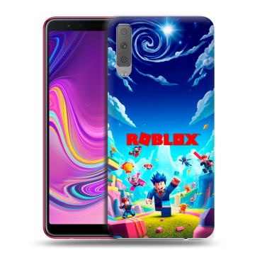 Силиконовый противоударный чехол на Samsung Galaxy A7 (2018) с принтом Roblox Роблокс Силиконовый противоударный чехол на Samsung Galaxy A7 (2018) с принтом Roblox Роблокс