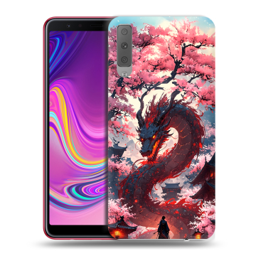 Силиконовый противоударный чехол на Samsung Galaxy A7 (2018) с принтом Дракон Японский Силиконовый противоударный чехол на Samsung Galaxy A7 (2018) с принтом Дракон Японский
