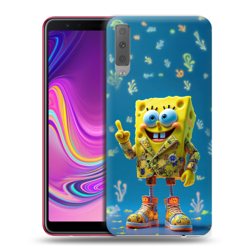 Силиконовый противоударный чехол на Samsung Galaxy A7 (2018) с принтом Спанч боб Спанчбоб Силиконовый противоударный чехол на Samsung Galaxy A7 (2018) с принтом Спанч боб Спанчбоб