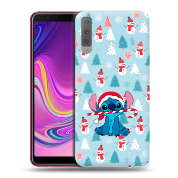 Силиконовый противоударный чехол на Samsung Galaxy A7 (2018) с принтом Стич Новый год Силиконовый противоударный чехол на Samsung Galaxy A7 (2018) с принтом Стич Новый год