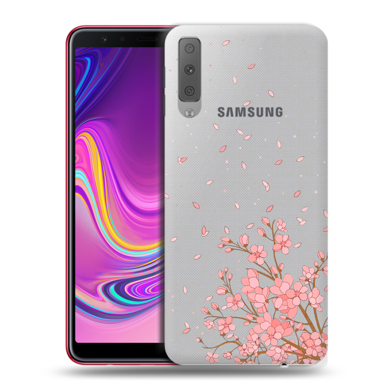 Силиконовый противоударный чехол на Samsung Galaxy A7 (2018) с принтом Ветка сакуры Силиконовый противоударный чехол на Samsung Galaxy A7 (2018) с принтом Ветка сакуры