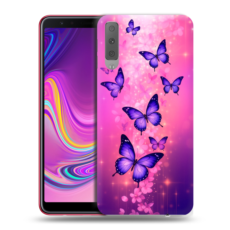 Силиконовый противоударный чехол на Samsung Galaxy A7 (2018) с принтом Бабочки Силиконовый противоударный чехол на Samsung Galaxy A7 (2018) с принтом Бабочки