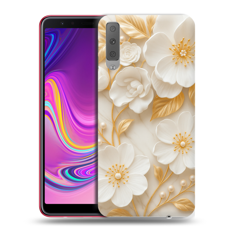Силиконовый противоударный чехол на Samsung Galaxy A7 (2018) с принтом Цветы Силиконовый противоударный чехол на Samsung Galaxy A7 (2018) с принтом Цветы