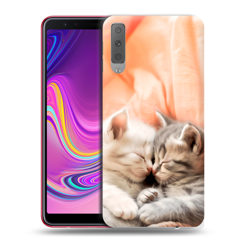 Силиконовый противоударный чехол на Samsung Galaxy A7 (2018) с принтом Котята Силиконовый противоударный чехол на Samsung Galaxy A7 (2018) с принтом Котята