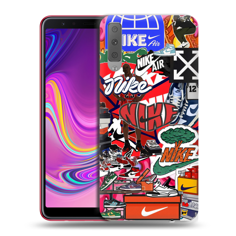Силиконовый противоударный чехол на Samsung Galaxy A7 (2018) с принтом Найк Nike яркий Силиконовый противоударный чехол на Samsung Galaxy A7 (2018) с принтом Найк Nike яркий