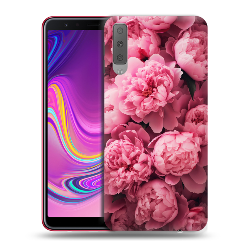 Силиконовый противоударный чехол на Samsung Galaxy A7 (2018) с принтом цветы пионы Силиконовый противоударный чехол на Samsung Galaxy A7 (2018) с принтом цветы пионы