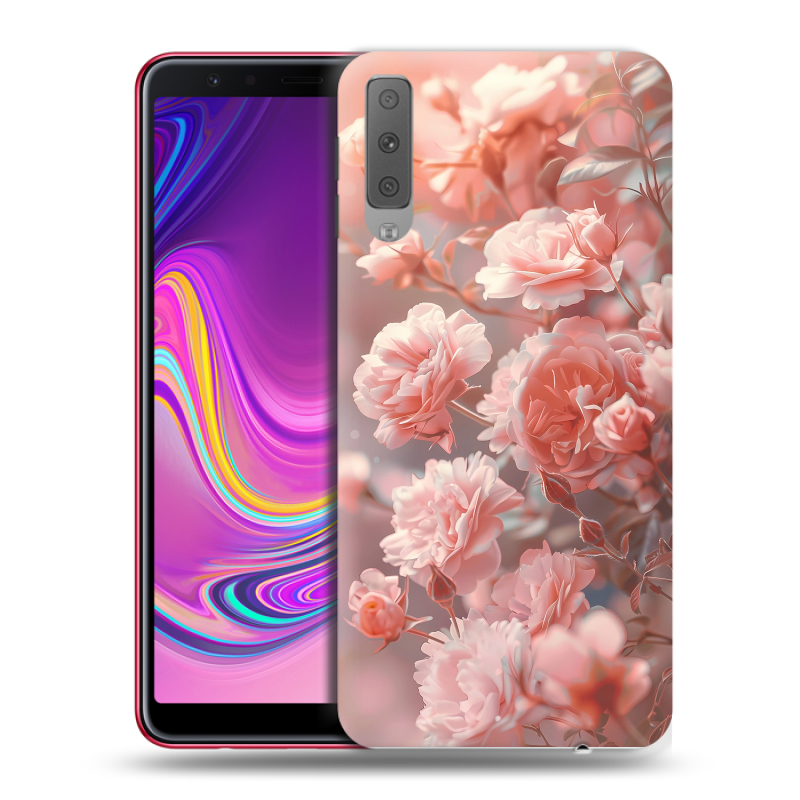 Силиконовый противоударный чехол на Samsung Galaxy A7 (2018) с принтом Розовые розы Силиконовый противоударный чехол на Samsung Galaxy A7 (2018) с принтом Розовые розы