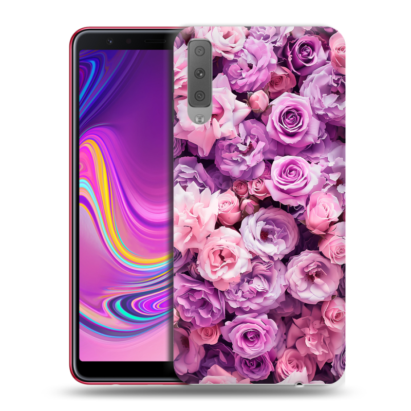 Силиконовый противоударный чехол на Samsung Galaxy A7 (2018) с принтом лавандовые розы Силиконовый противоударный чехол на Samsung Galaxy A7 (2018) с принтом лавандовые розы