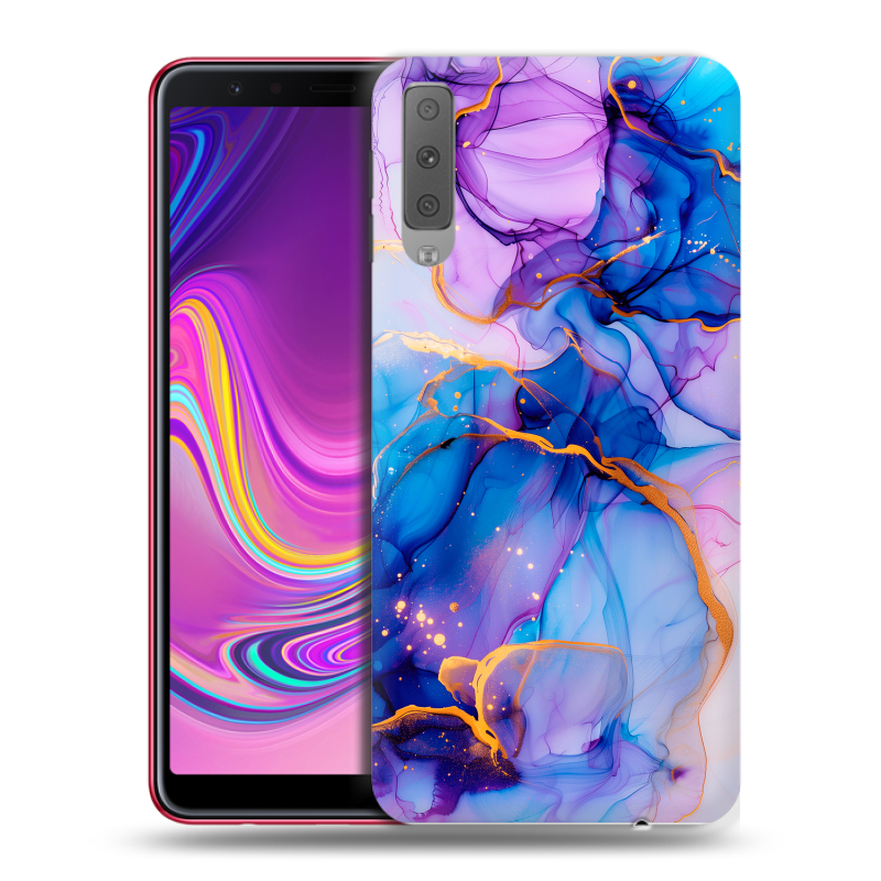 Силиконовый противоударный чехол на Samsung Galaxy A7 (2018) с принтом синий мрамор Силиконовый противоударный чехол на Samsung Galaxy A7 (2018) с принтом синий мрамор