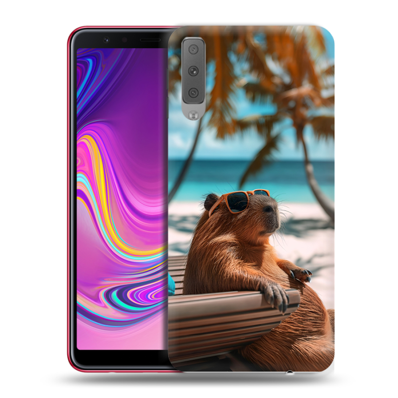 Силиконовый противоударный чехол на Samsung Galaxy A7 (2018) с принтом Капибара Силиконовый противоударный чехол на Samsung Galaxy A7 (2018) с принтом Капибара
