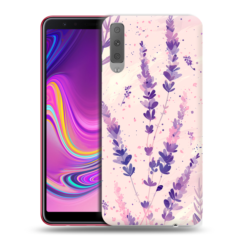 Силиконовый противоударный чехол на Samsung Galaxy A7 (2018) с принтом цветы лаванда Силиконовый противоударный чехол на Samsung Galaxy A7 (2018) с принтом цветы лаванда
