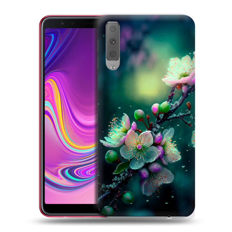 Силиконовый противоударный чехол на Samsung Galaxy A7 (2018) с принтом Цветы и мрамор Силиконовый противоударный чехол на Samsung Galaxy A7 (2018) с принтом Цветы и мрамор