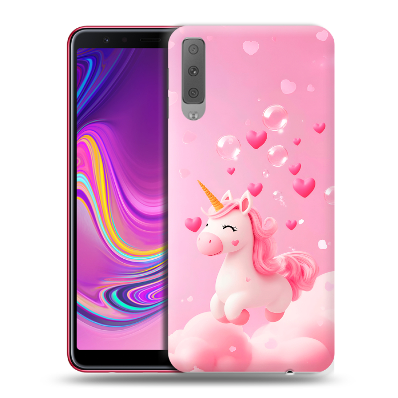 Силиконовый противоударный чехол на Samsung Galaxy A7 (2018) с принтом Единорог Силиконовый противоударный чехол на Samsung Galaxy A7 (2018) с принтом Единорог