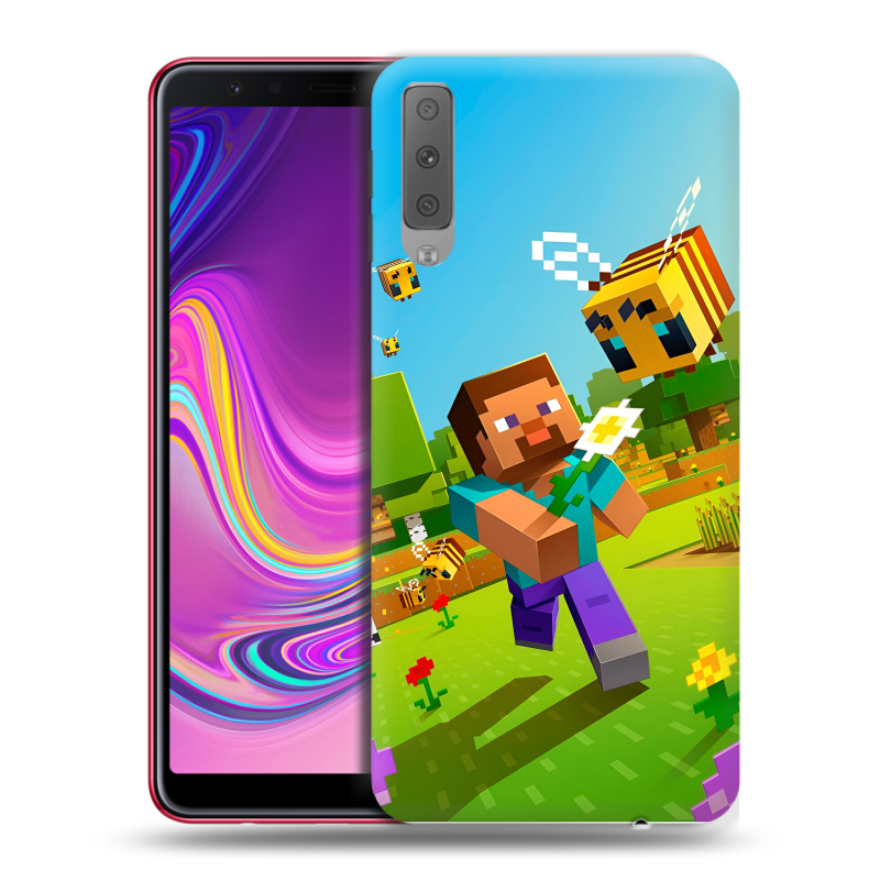 Силиконовый противоударный чехол на Samsung Galaxy A7 (2018) с принтом Майнкрафт Minecraft Силиконовый противоударный чехол на Samsung Galaxy A7 (2018) с принтом Майнкрафт Minecraft