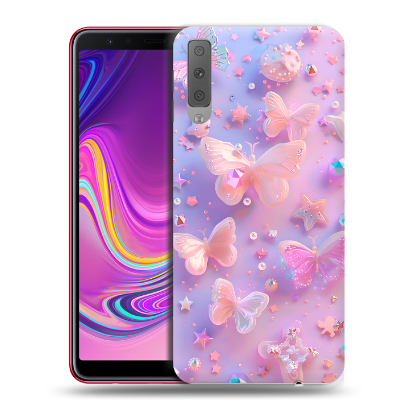 Силиконовый противоударный чехол на Samsung Galaxy A7 (2018) с принтом Бабочки Силиконовый противоударный чехол на Samsung Galaxy A7 (2018) с принтом Бабочки