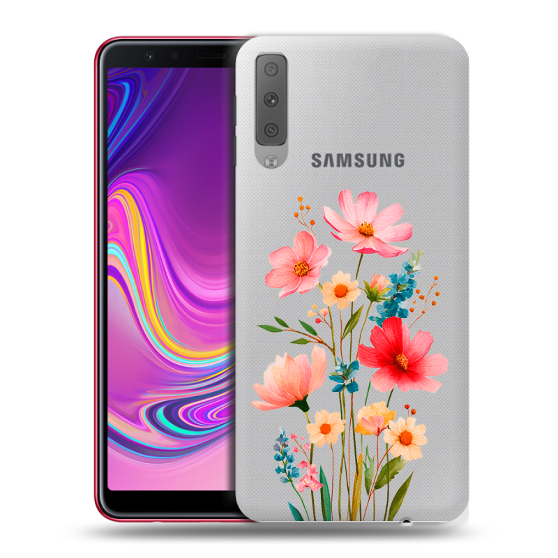 Силиконовый противоударный чехол на Samsung Galaxy A7 (2018) с принтом Цветы Силиконовый противоударный чехол на Samsung Galaxy A7 (2018) с принтом Цветы