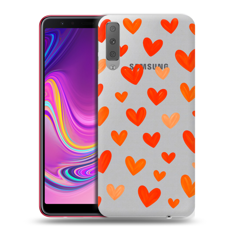 Силиконовый противоударный чехол на Samsung Galaxy A7 (2018) с принтом Сердечки Силиконовый противоударный чехол на Samsung Galaxy A7 (2018) с принтом Сердечки
