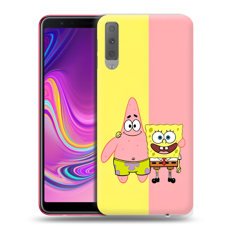 Силиконовый противоударный чехол на Samsung Galaxy A7 (2018) с принтом Спанч боб Спанчбоб Силиконовый противоударный чехол на Samsung Galaxy A7 (2018) с принтом Спанч боб Спанчбоб