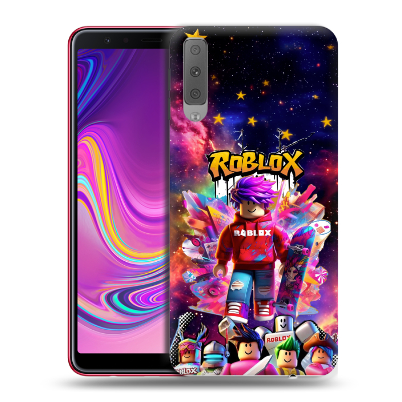 Силиконовый противоударный чехол на Samsung Galaxy A7 (2018) с принтом Roblox Роблокс Силиконовый противоударный чехол на Samsung Galaxy A7 (2018) с принтом Roblox Роблокс