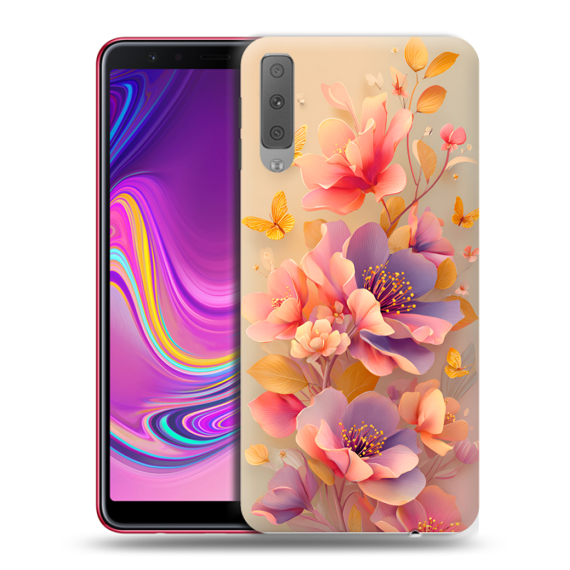 Силиконовый противоударный чехол на Samsung Galaxy A7 (2018) с принтом Цветы и бабочки Силиконовый противоударный чехол на Samsung Galaxy A7 (2018) с принтом Цветы и бабочки