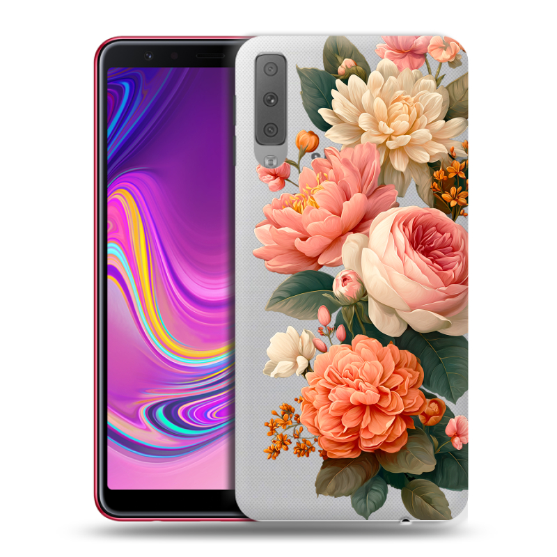Силиконовый противоударный чехол на Samsung Galaxy A7 (2018) с принтом цветы Силиконовый противоударный чехол на Samsung Galaxy A7 (2018) с принтом цветы
