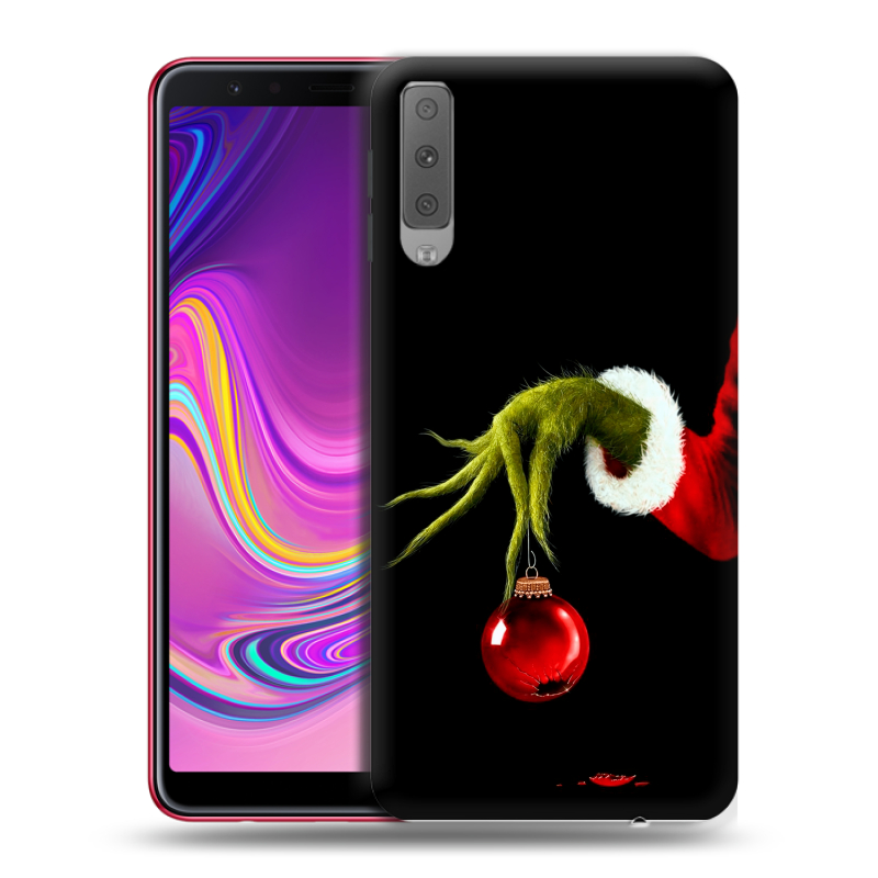 Силиконовый противоударный чехол на Samsung Galaxy A7 (2018) с принтом Новый год Гринч Силиконовый противоударный чехол на Samsung Galaxy A7 (2018) с принтом Новый год Гринч