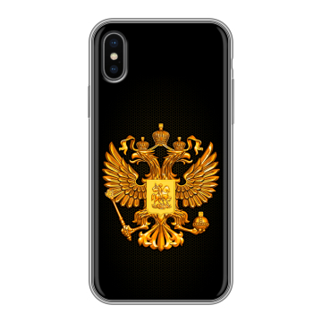 Силиконовый чехол на Iphone X/XS с принтом Герб России желтый Силиконовый чехол на Iphone X/XS с принтом Герб России желтый