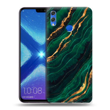Силиконовый чехол на Huawei Honor 8X с принтом Мрамор зеленое золото