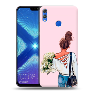 Силиконовый чехол на Huawei Honor 8X с принтом Девушка и букет