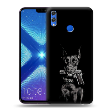 Силиконовый чехол на Huawei Honor 8X с принтом Доберман и пистолет