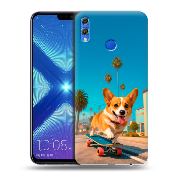 Силиконовый чехол на Huawei Honor 8X с принтом Корги на скейте