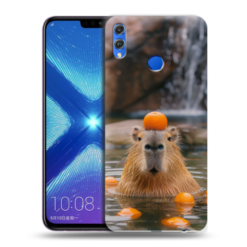 Силиконовый чехол на Huawei Honor 8X с принтом Капибара с апельсином