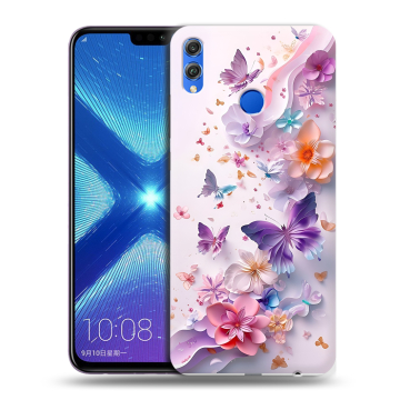 Силиконовый чехол на Huawei Honor 8X с принтом цветы бабочки