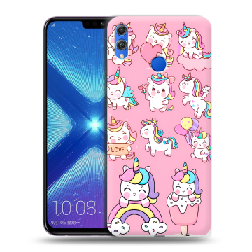 Силиконовый чехол на Huawei Honor 8X с принтом Единороги и радуга