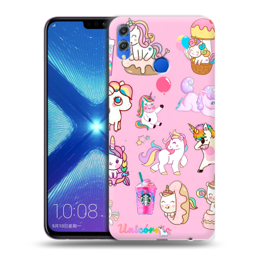 Силиконовый чехол на Huawei Honor 8X с принтом розовые единороги