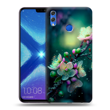 Силиконовый чехол на Huawei Honor 8X с принтом Цветы и мрамор