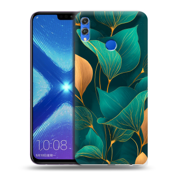 Силиконовый чехол на Huawei Honor 8X с принтом Листья и золото