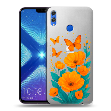 Силиконовый чехол на Huawei Honor 8X с принтом цветы бабочки