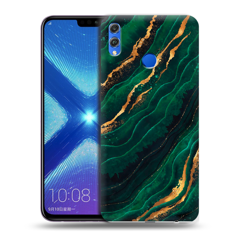 Силиконовый чехол на Huawei Honor 8X с принтом Мрамор зеленое золото Силиконовый чехол на Huawei Honor 8X с принтом Мрамор зеленое золото