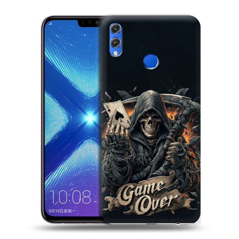 Силиконовый противоударный чехол на Huawei Honor 8X с принтом Скелет карты Силиконовый противоударный чехол на Huawei Honor 8X с принтом Скелет карты