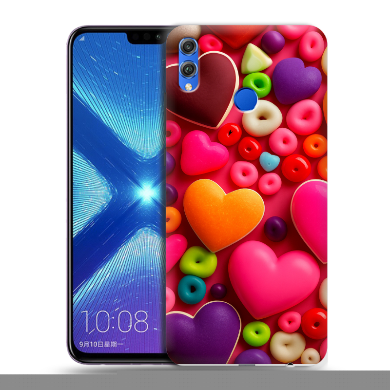 Силиконовый противоударный чехол на Huawei Honor 8X с принтом Сердечки Силиконовый противоударный чехол на Huawei Honor 8X с принтом Сердечки