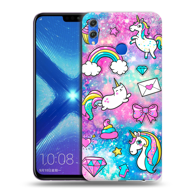 Силиконовый противоударный чехол на Huawei Honor 8X с принтом Единороги Силиконовый противоударный чехол на Huawei Honor 8X с принтом Единороги